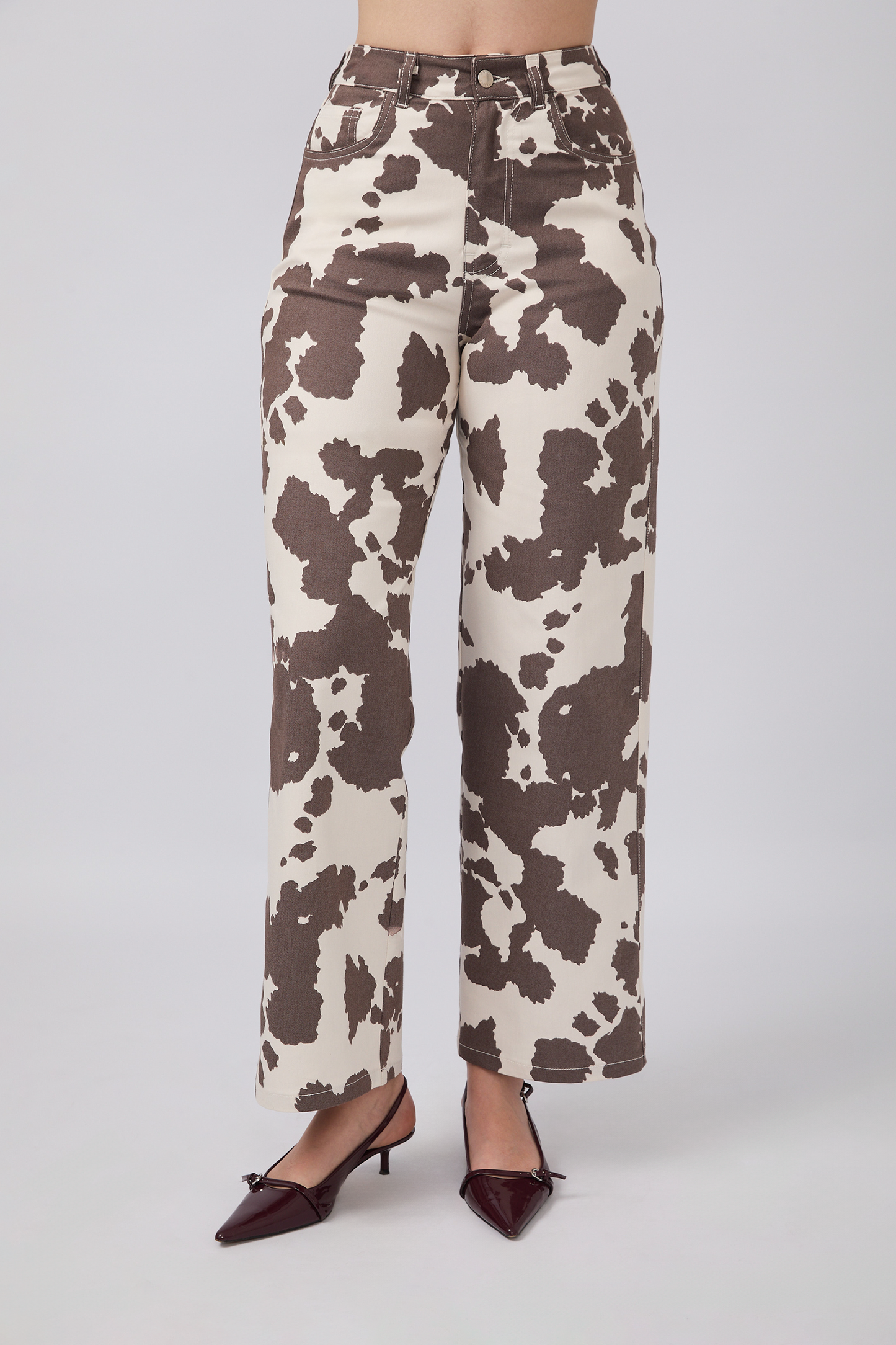 PANTALÓN SAVANNAH PALAZZO A LA CINTURA COW PRINT MARRÓN