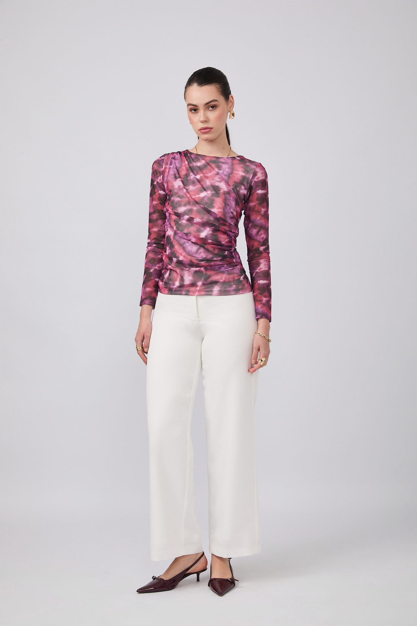 Polo tull manga larga Laura Print Morado