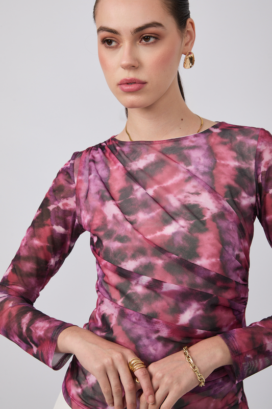 Polo tull manga larga Laura Print Morado