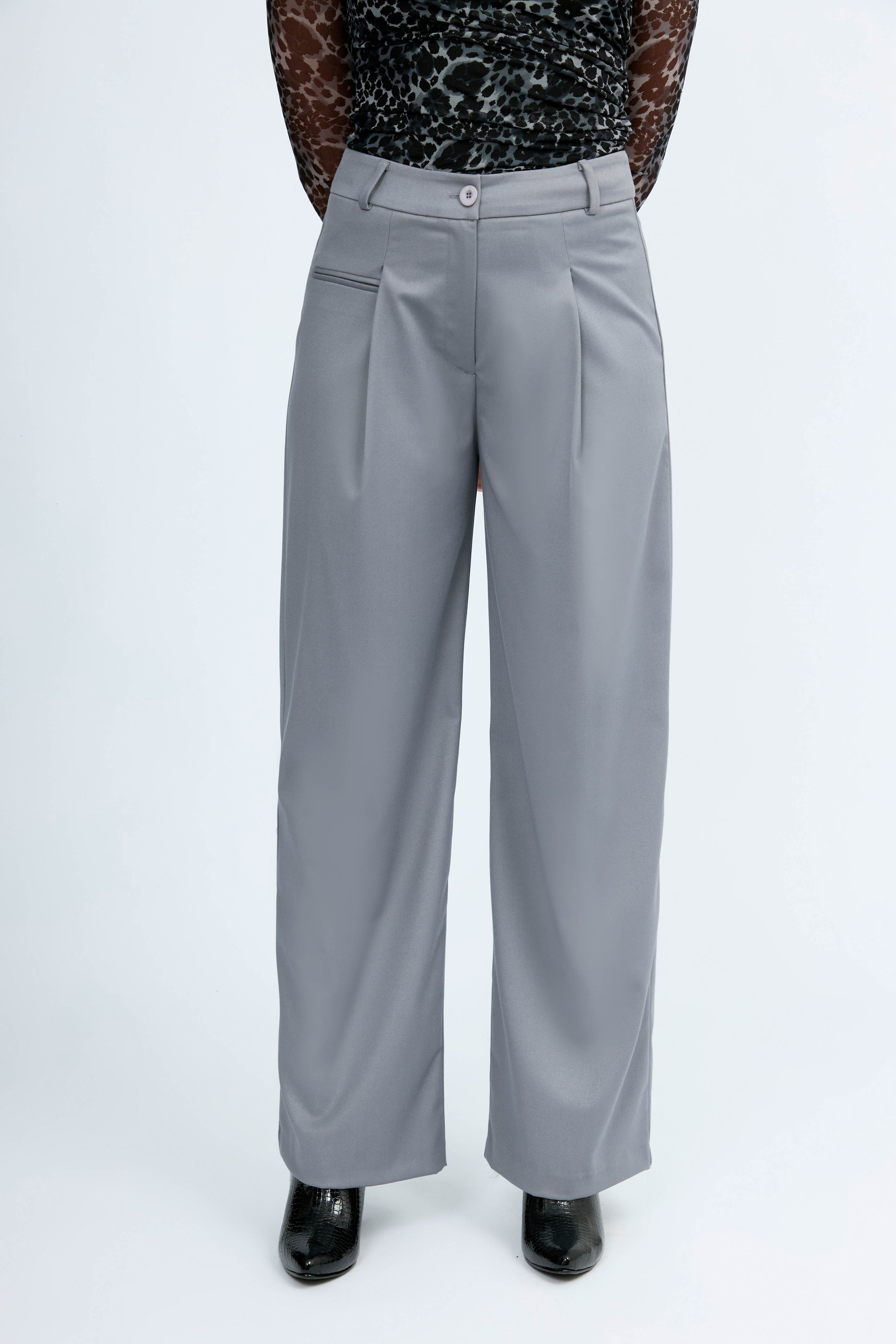 Danna Straight-Leg Tailor Pants, Lead Gray