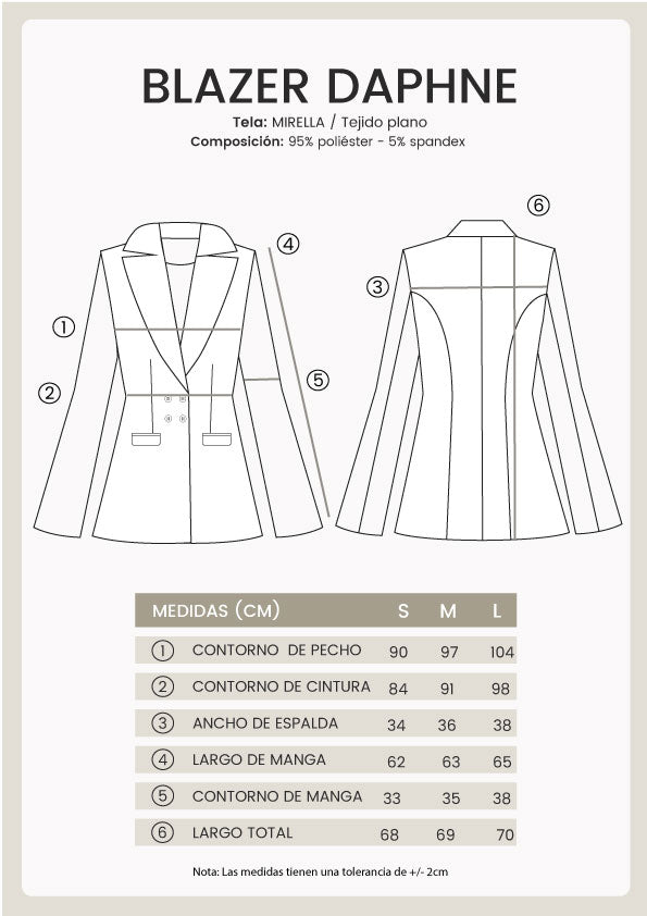 Blazer Daphne cruzado con solapa y bolsillos perla