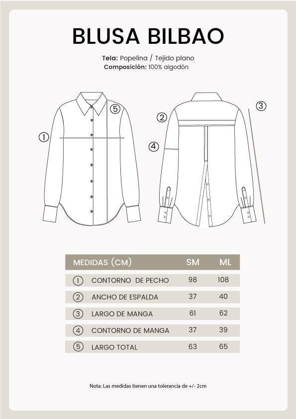 BLUSA BILBAO CAMISERA CON BOTONES DELANTEROS Y POSTERIORES PERLA