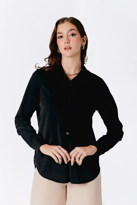 BLUSA LORENA MANGA LARGA CON BOTONES NEGRO