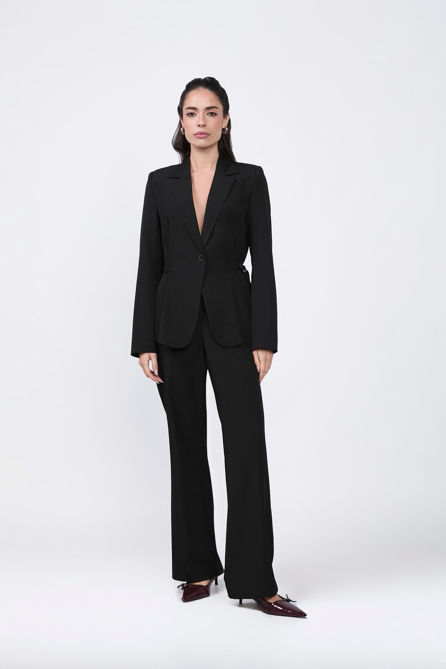 Blazer Sienna con solapa y amarre cintura negro