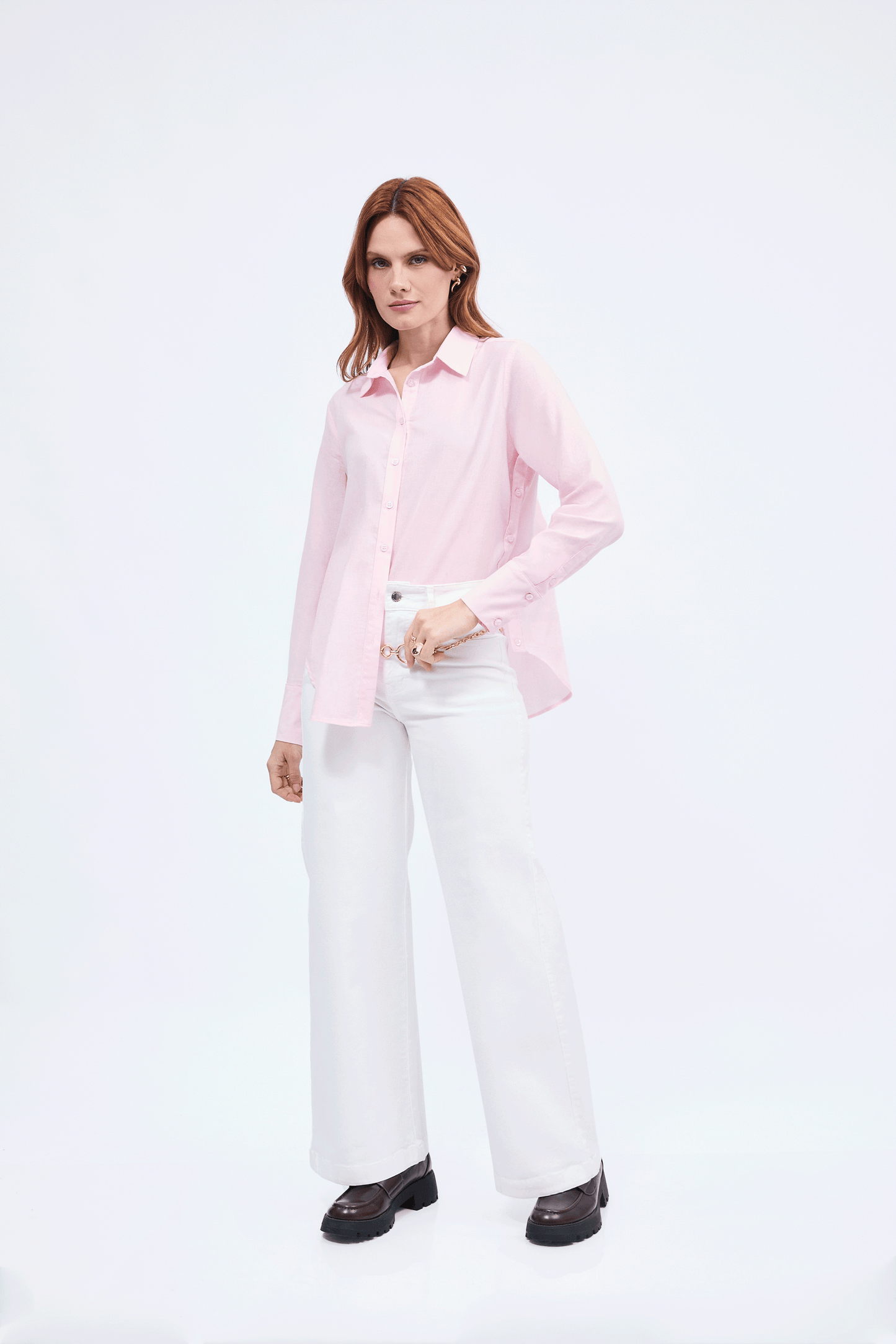 Blusa Cecile manga larga con aberturas laterales rosa