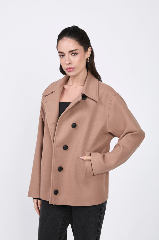 Casaca Kenia semi-oversize con bolsillos laterales cocoa