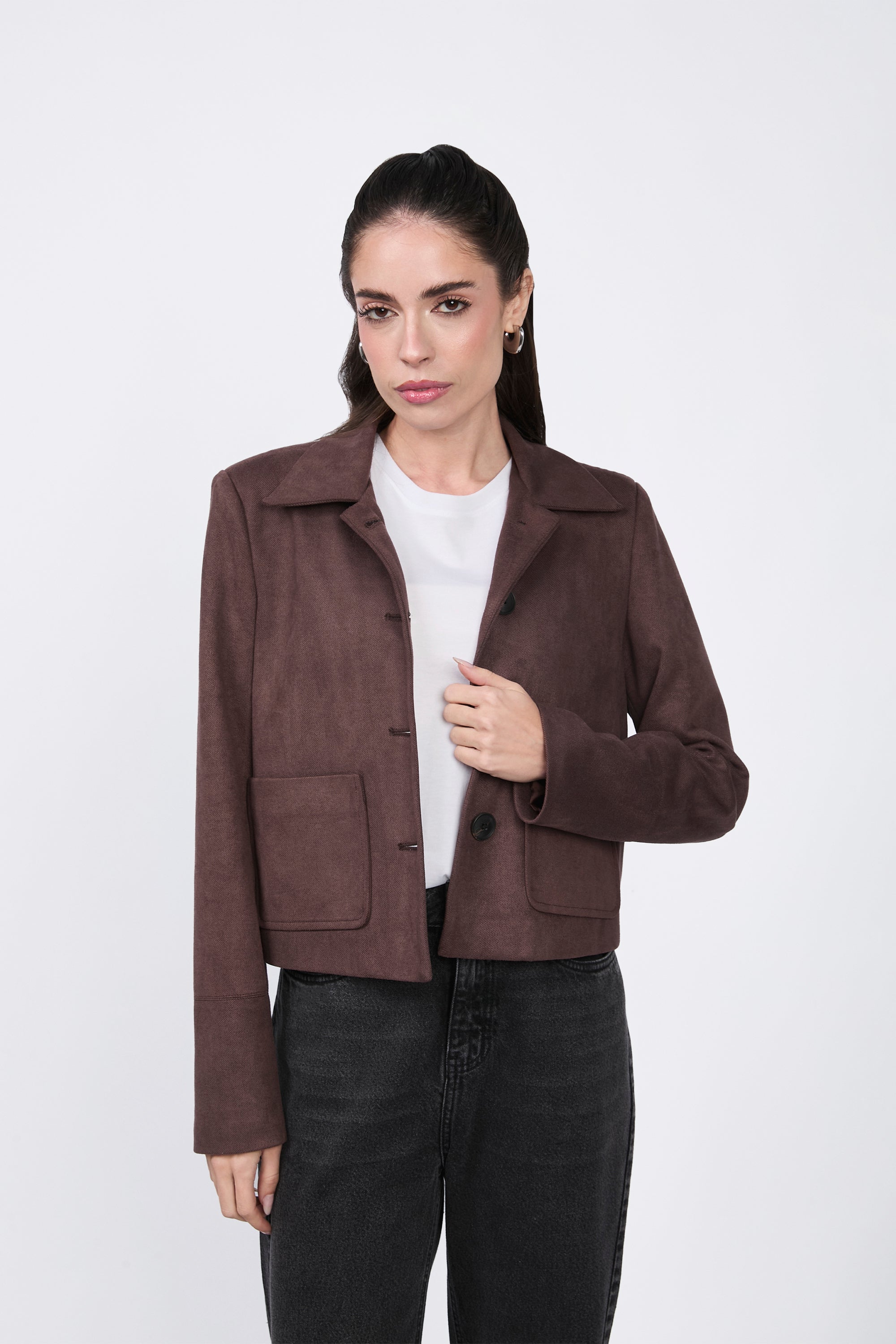 Brown Pierina Jacket with Pockets and Front Buttons