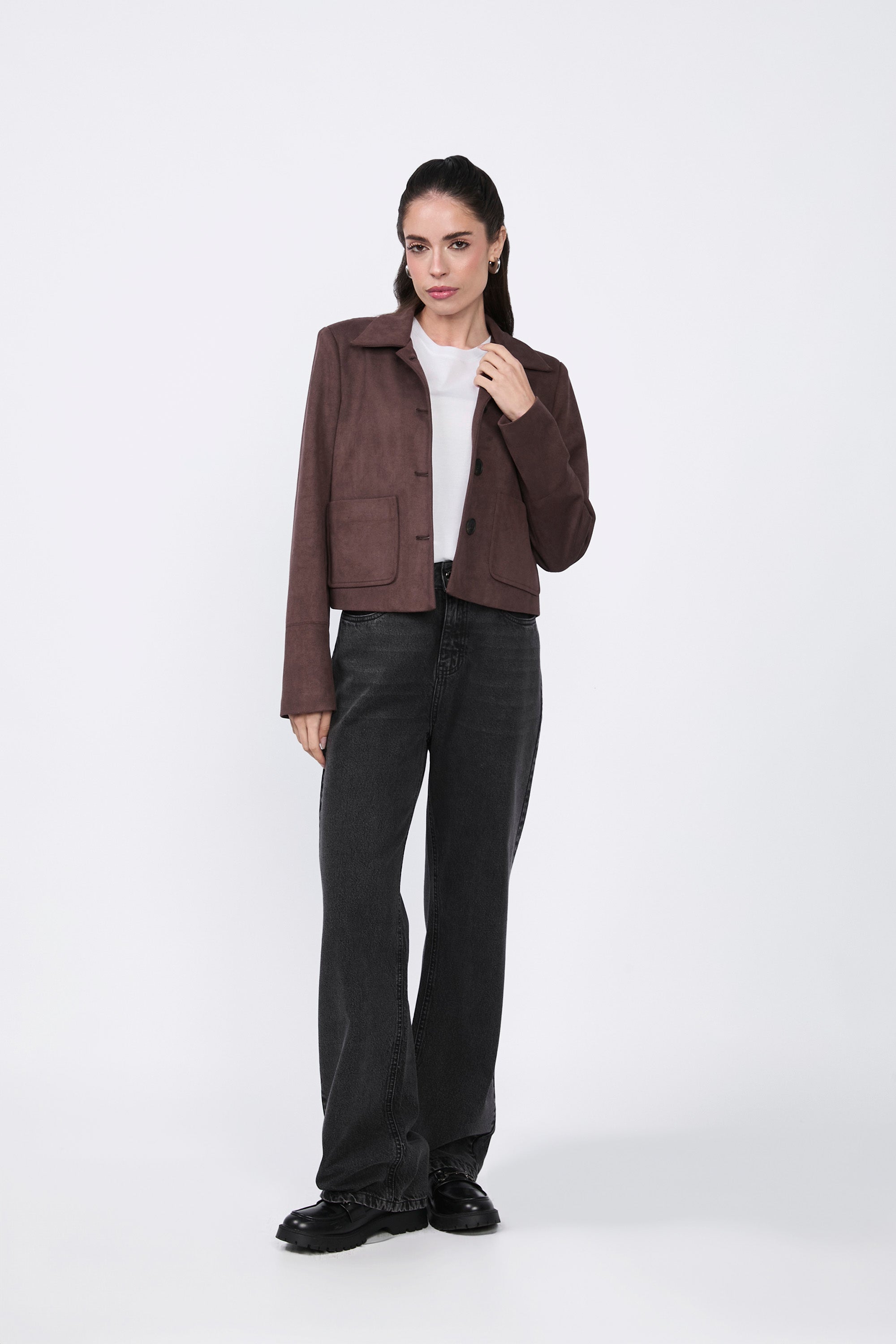 Brown Pierina Jacket with Pockets and Front Buttons