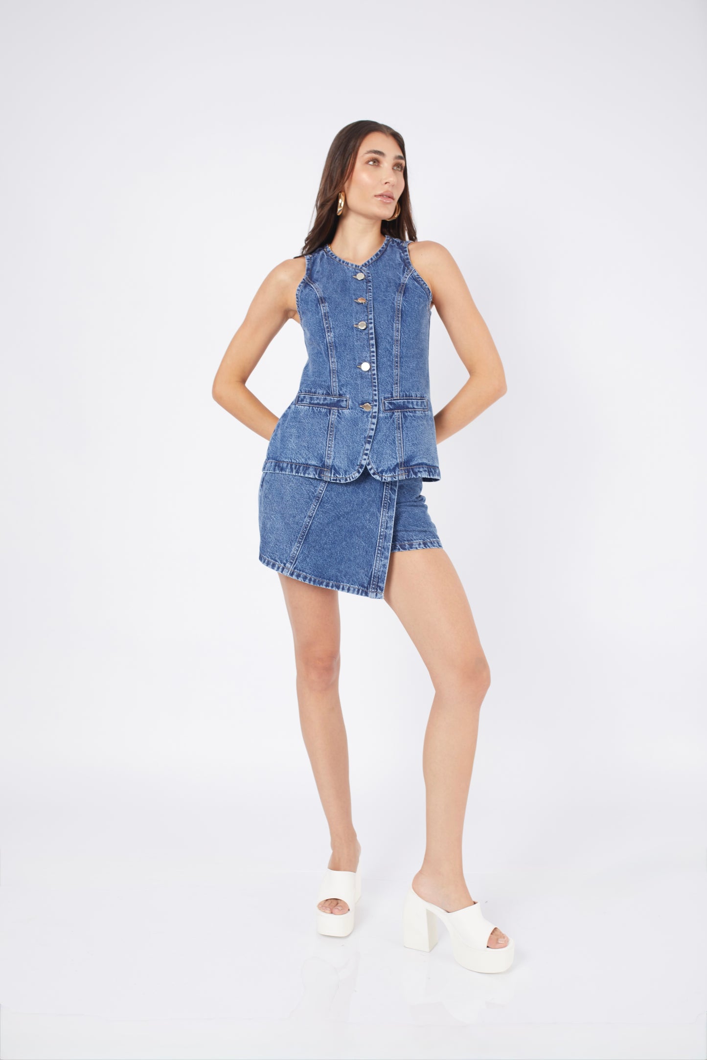 MAXI DENIM VEST, CRYSTAL BLUE