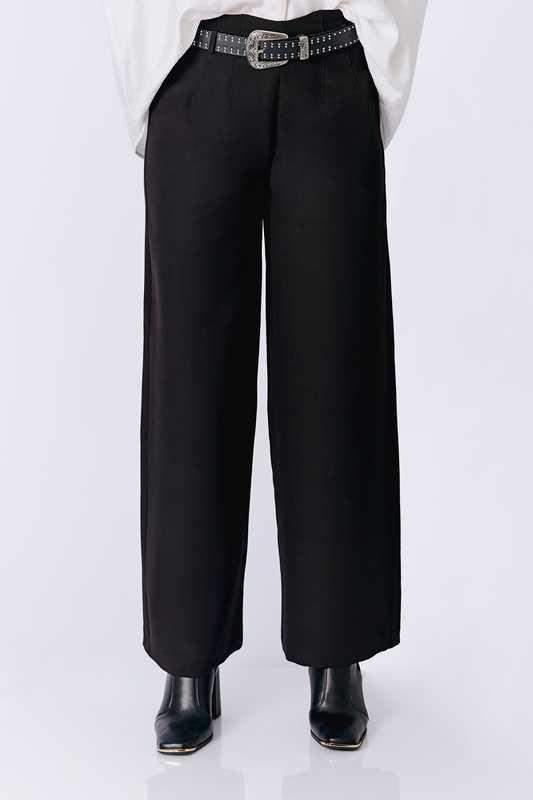 PANTALÓN ANIA A LA CINTURA CON PINZAS NEGRO