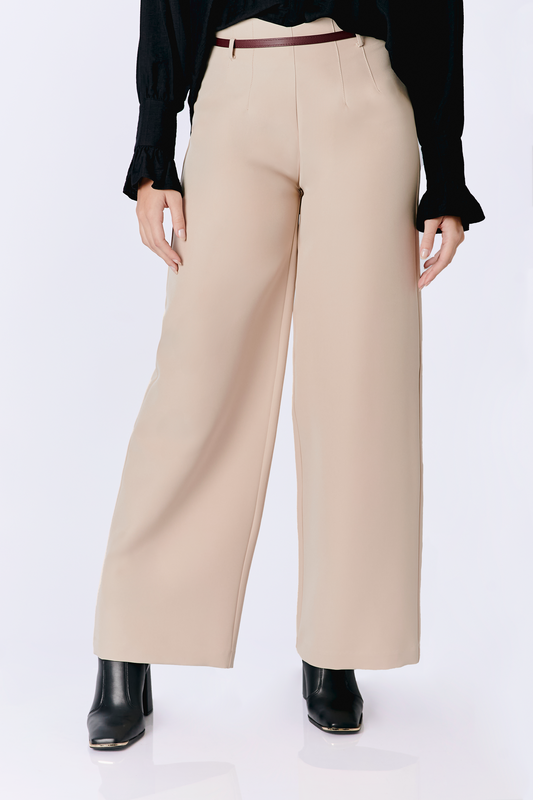 PANTALÓN ANIA A LA CINTURA CON PINZAS BEIGE