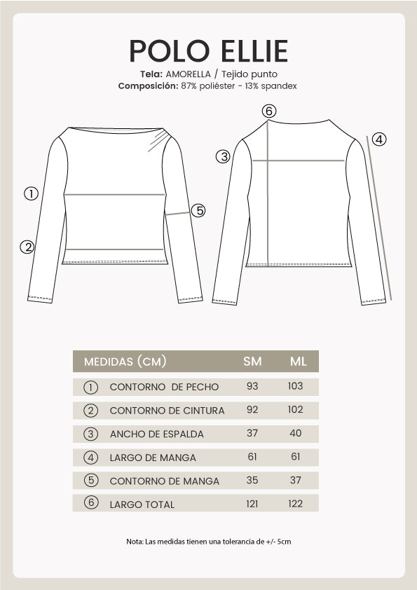 Polo Ellie con detalle fruncido manga larga negro