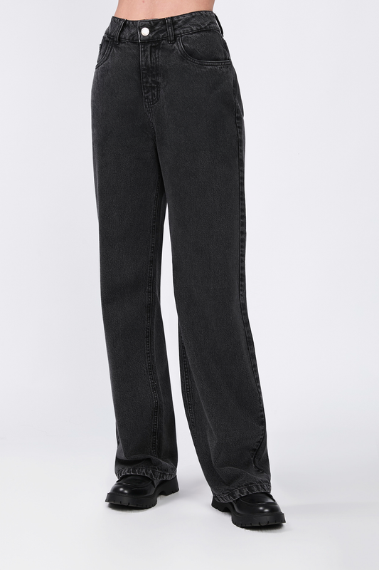 Palazzo Denim a la cintura con bolsillos negro