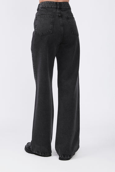 Palazzo Denim a la cintura con bolsillos negro