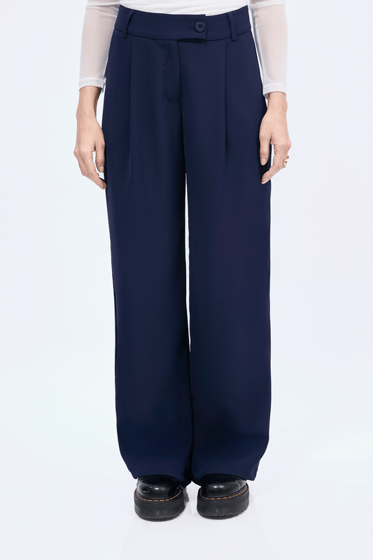 Pantalón Paris semi palazo con pinzas y bolsillos Marino