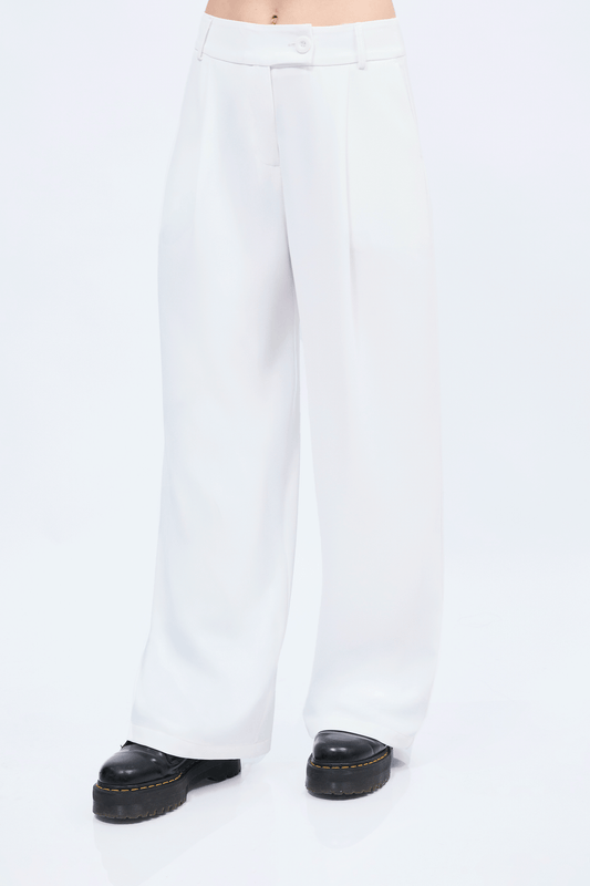 Pantalón Paris semi palazo con pinzas y bolsillos Perla