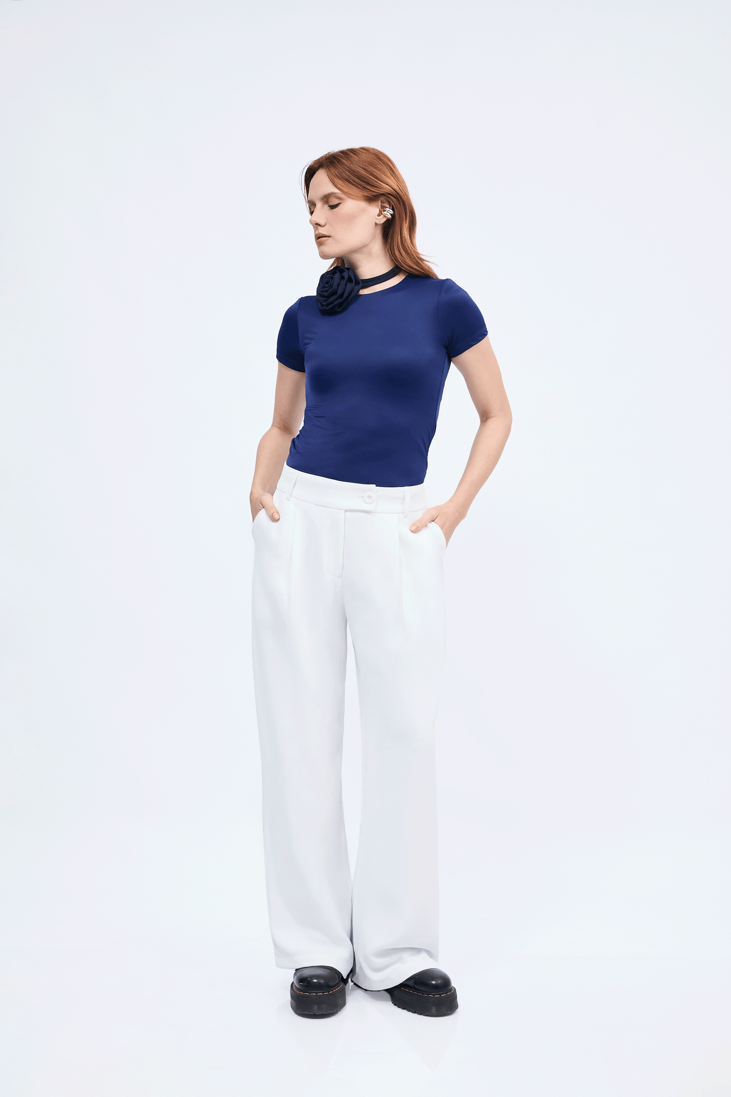 Polo Tess cuello redondo con manga corta azul