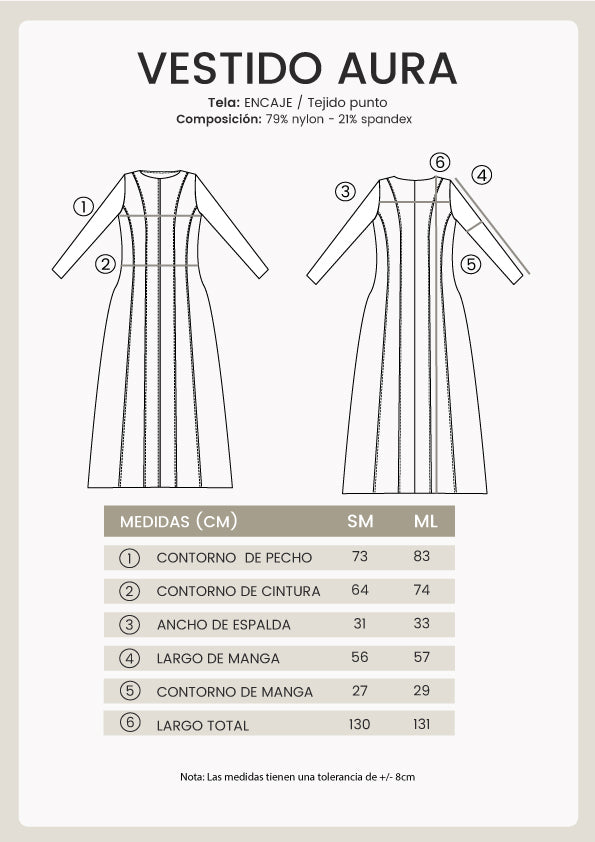 Vestido Aura manga larga de encaje con forro negro