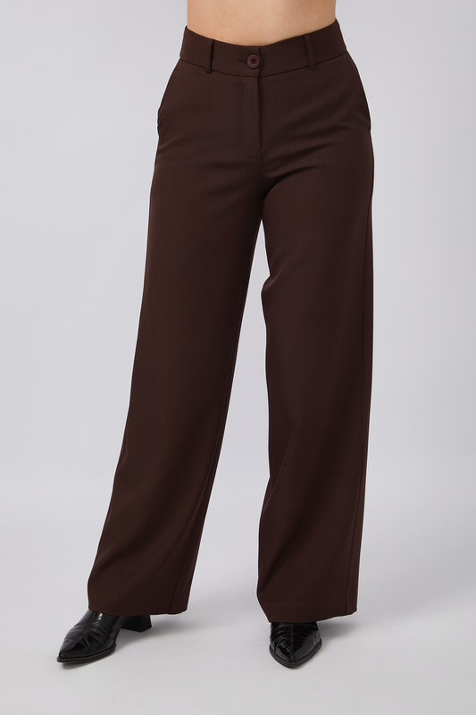 PANTALON DHALIA SEMI PALAZZO CON BOLSILLOS LATERALES MARRON [PRE-VENTA]