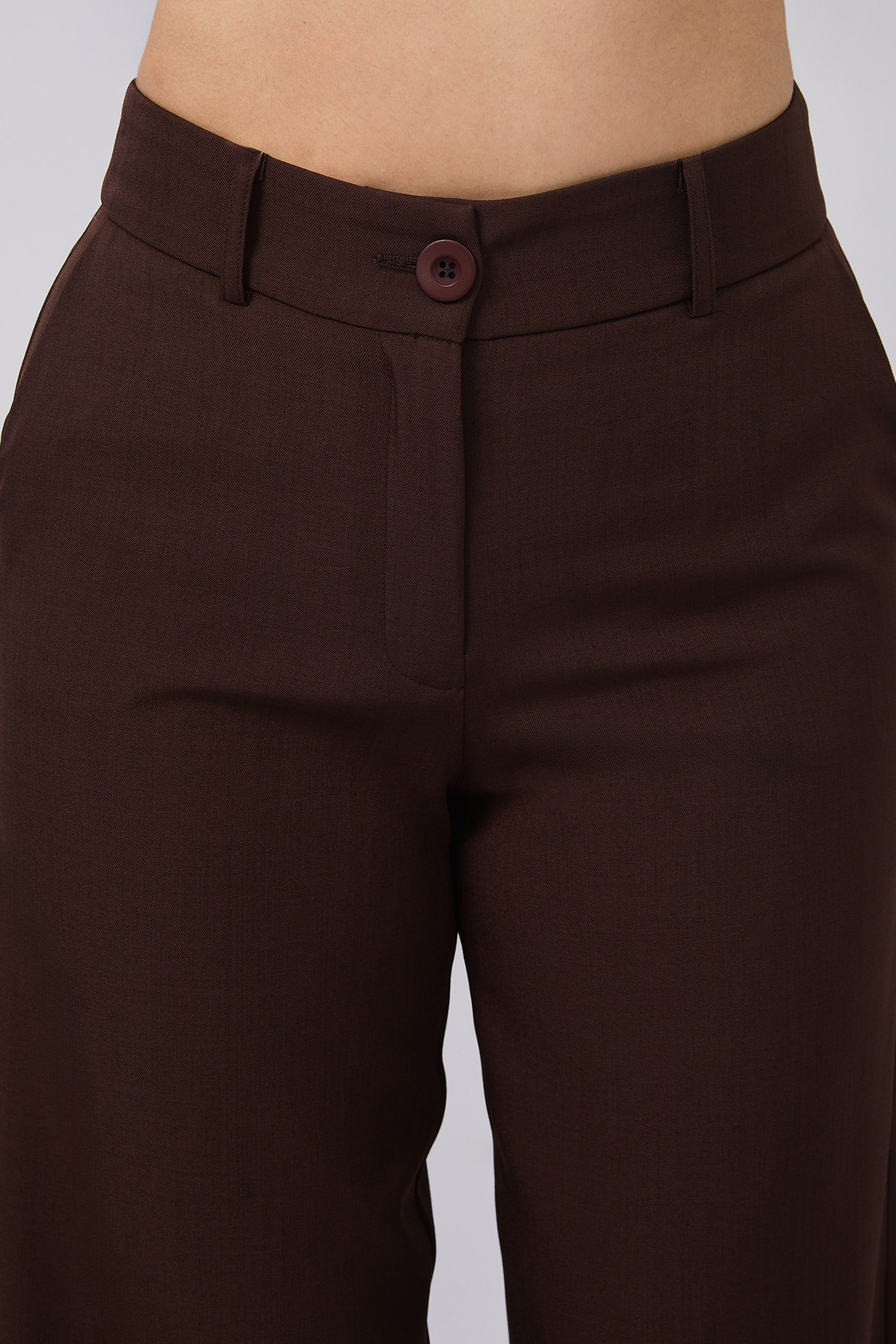 PANTALON SEMI PALAZZO CON BOLSILLOS LATERALES MARRON - DHALIA
