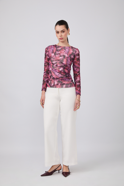Polo tull manga larga Laura Print Morado