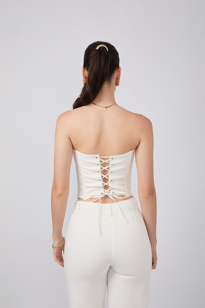 CORSET LAUREN CON VARILLAS Y AMARRE POSTERIOR PERLA [PRE-VENTA]
