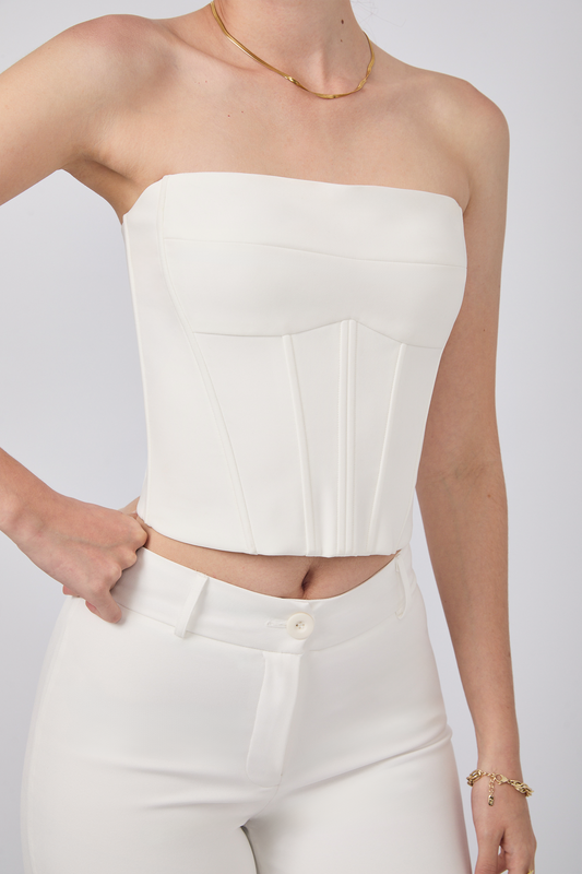 CORSET LAUREN CON VARILLAS Y AMARRE POSTERIOR PERLA [PRE-VENTA]