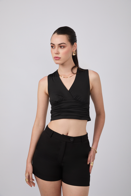 TOP AGNES DRAPEADO CON ESCOTE EN V NEGRO