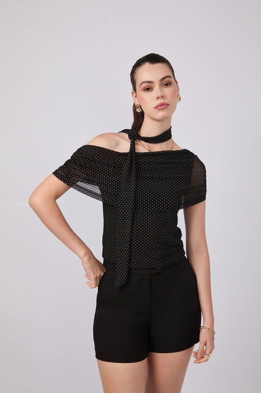 TOP LUNA EN TULL CON CHALINA EXTRA PRINT LUNARES
