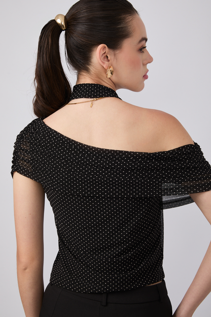 TOP LUNA EN TULL CON CHALINA EXTRA PRINT LUNARES