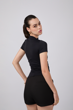 POLO ASIMÉTRICO MANGA CORTA DRAPEADO NEGRO - ASIA