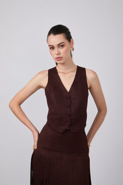 CHALECO SASTRERO SUEDE MARRÓN