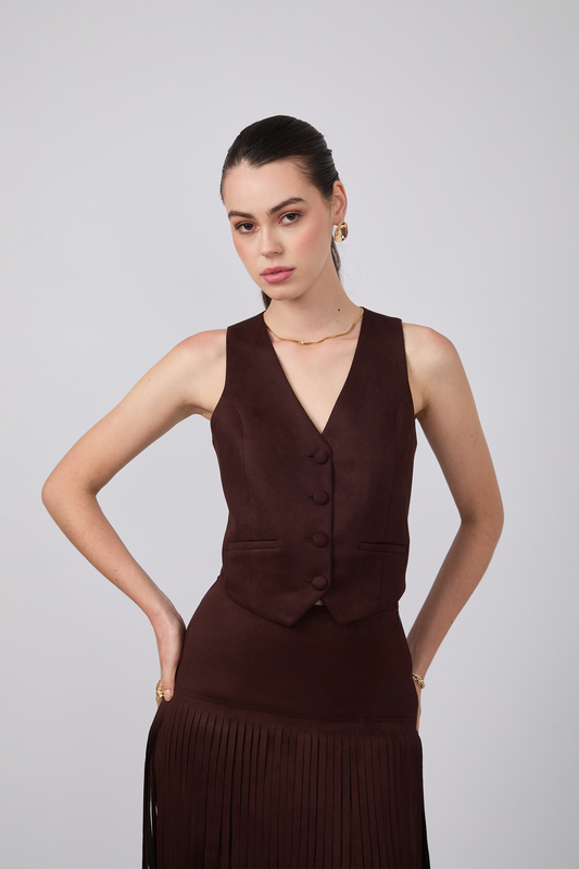 CHALECO SASTRERO SUEDE MARRÓN