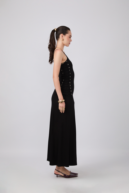 VESTIDO GAIA AJUSTABLE CON DETALLE DE TIRAS LATERALES NEGRO