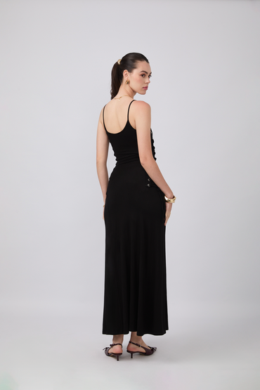 VESTIDO GAIA AJUSTABLE CON DETALLE DE TIRAS LATERALES NEGRO