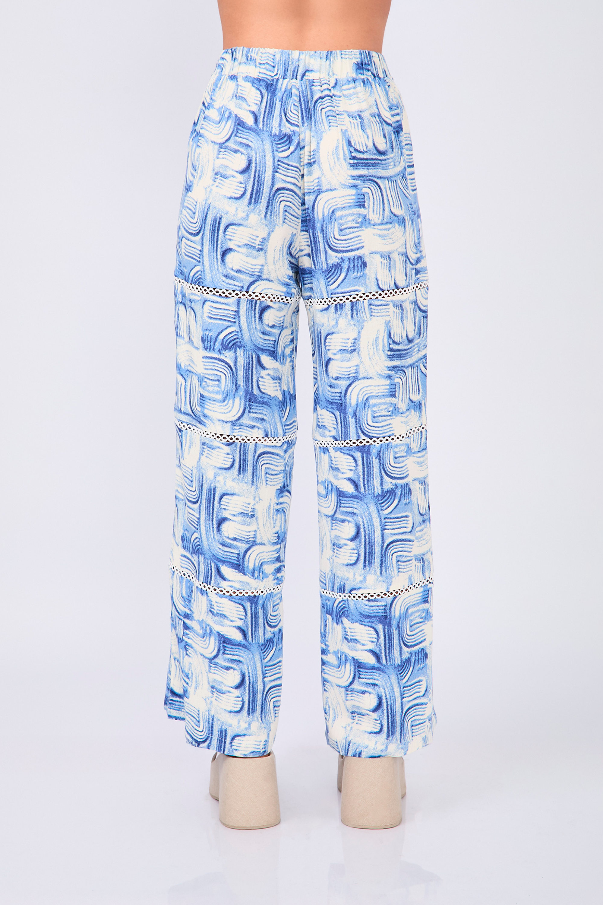 PANTALON PALAZZO CON DETALLES BORDADOS PRINT AZUL - LINA