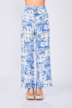 PANTALON PALAZZO CON DETALLES BORDADOS PRINT AZUL - LINA