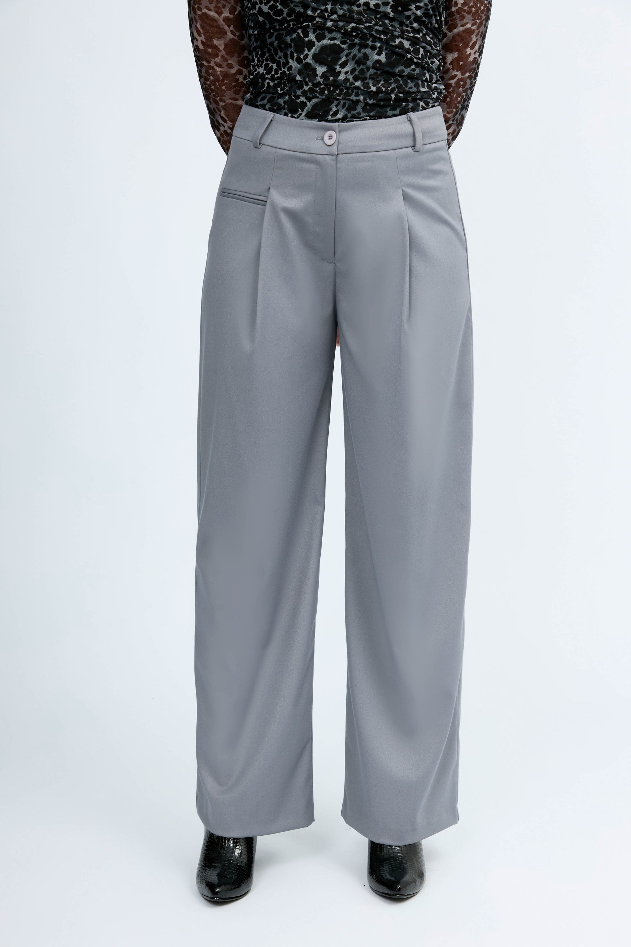 Danna Straight-Leg Tailor Pants, Lead Gray