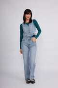 Palazzo Denim high-waisted pants with pockets, Celeste Day.