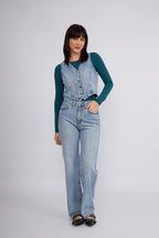 Palazzo Denim high-waisted pants with pockets, Celeste Day.