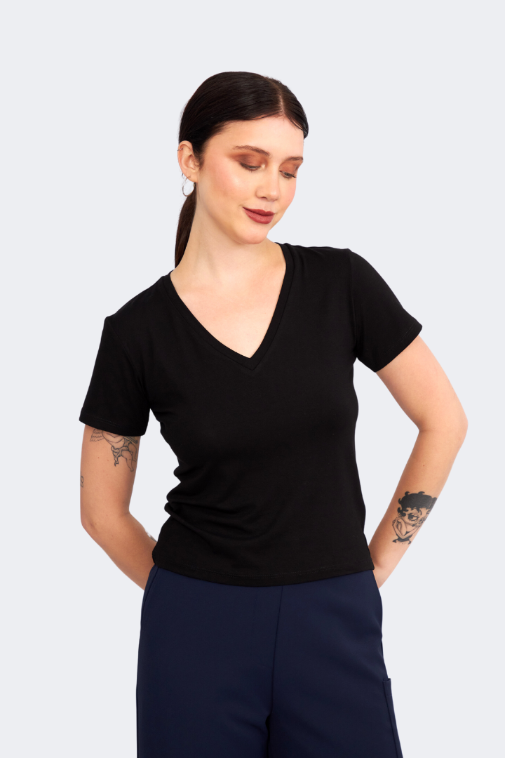 POLO ALGODON PIMA MUJER NEGRO - ESTEFANIA
