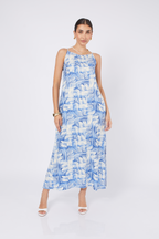 VESTIDO LARGO DE RAYON PRINT AZUL - DEBORA