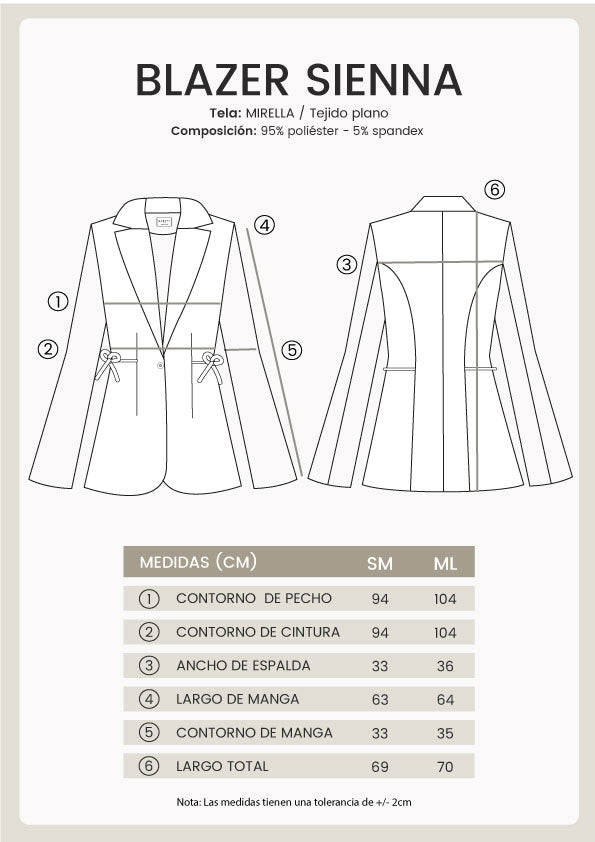 Blazer con solapa y amarre cintura perla - Sienna