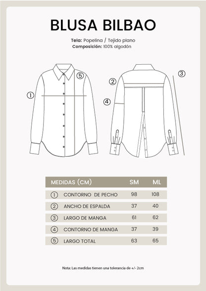BLUSA BILBAO CAMISERA CON BOTONES DELANTEROS Y POSTERIORES PERLA