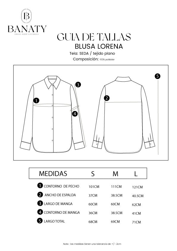 BLUSA LORENA MANGA LARGA CON BOTONES DE MUJER saga