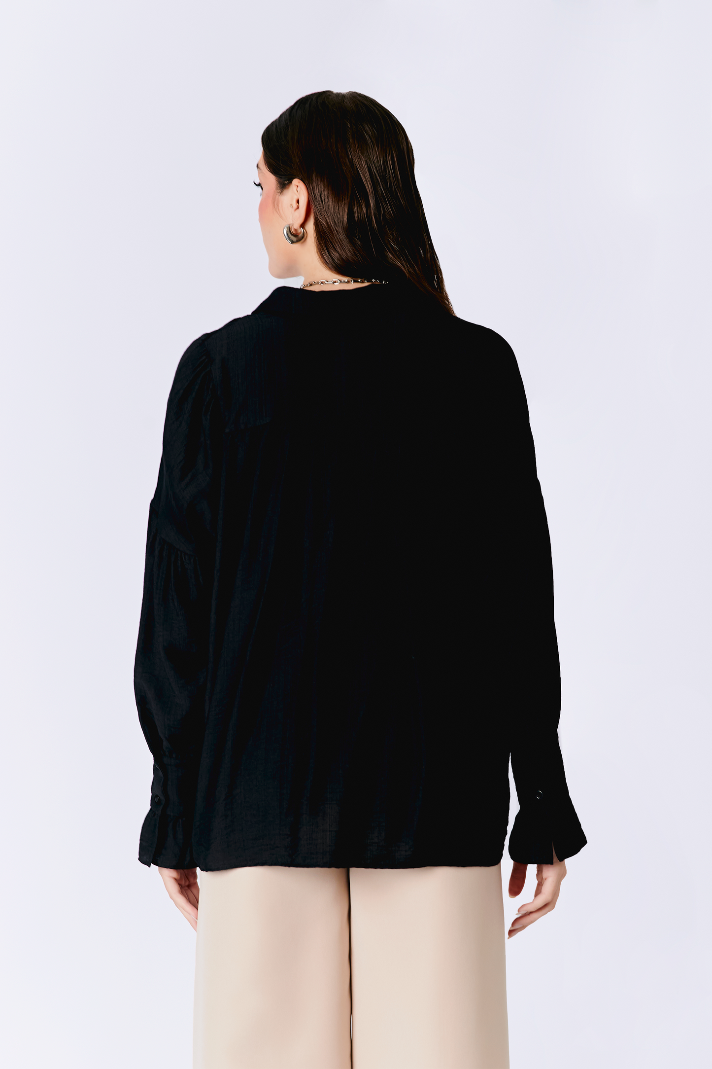 BLUSA JOSEFINA MANGA LARGA CON RECOGIDO NEGRO [PRE-VENTA]