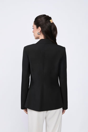 Blazer Daphne cruzado con solapa y bolsillos negro