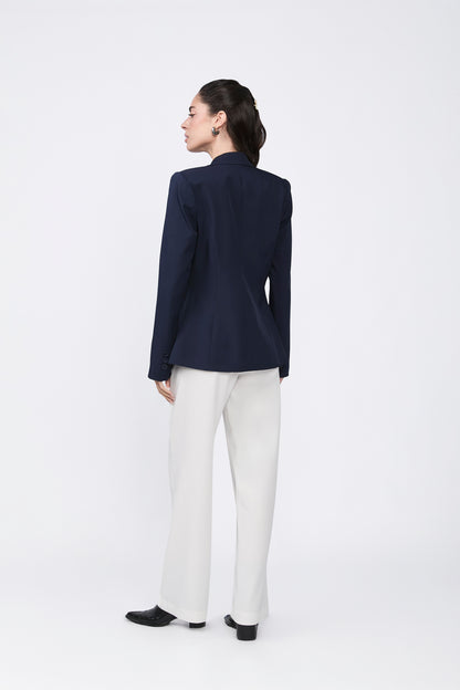 Blazer Daphne cruzado con solapa y bolsillos marino