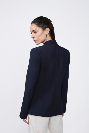 Blazer Daphne cruzado con solapa y bolsillos marino