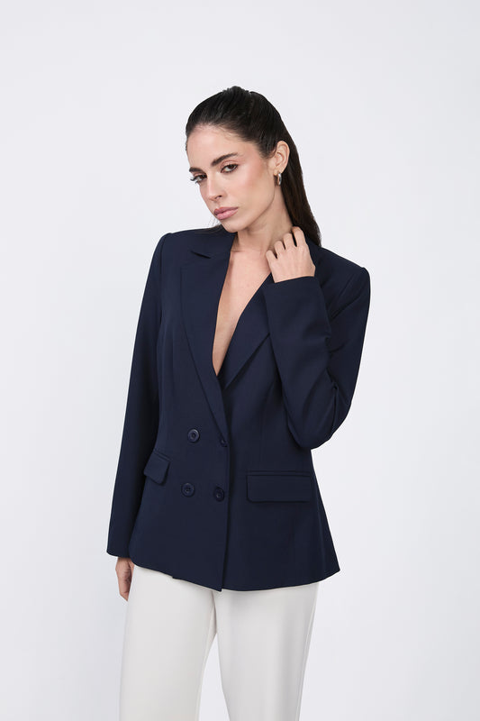 Blazer Daphne cruzado con solapa y bolsillos marino
